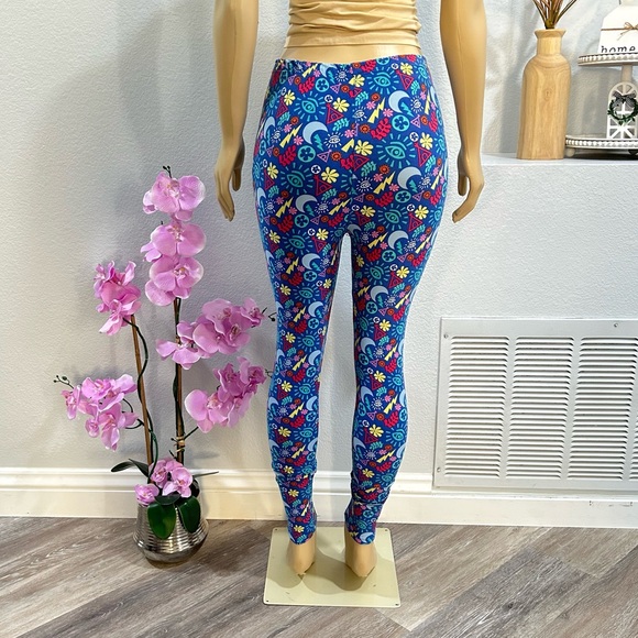 Lularoe One Size Leggings Stretchy Soft Pants Cosmos Meditation Moon Sun Floral - Picture 3 of 5